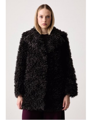 Γυναικείο σκούρο καφέ πανωφόρι με γούνα - DKNY DLEMFW97