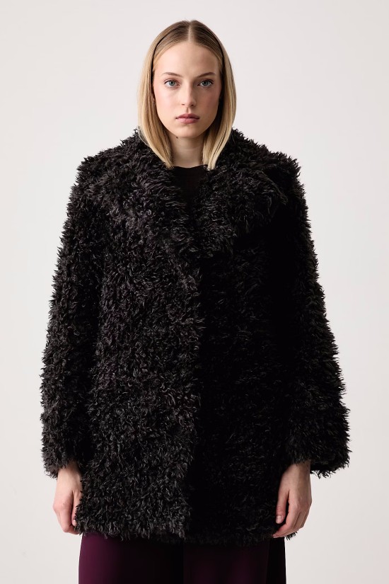 Γυναικείο σκούρο καφέ πανωφόρι με γούνα - DKNY DLEMFW97