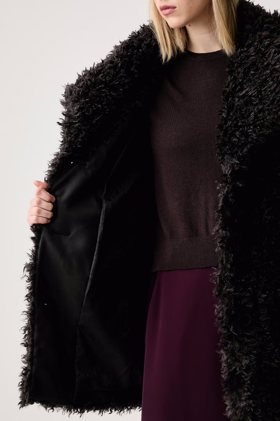 Γυναικείο σκούρο καφέ πανωφόρι με γούνα - DKNY DLEMFW97