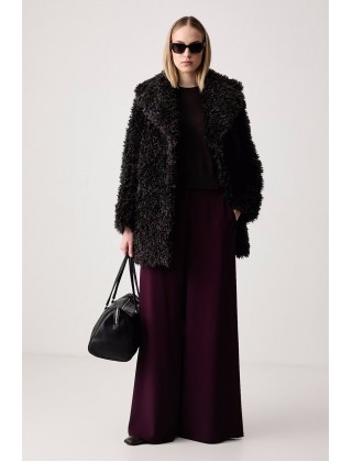 Γυναικείο σκούρο καφέ πανωφόρι με γούνα - DKNY DLEMFW97