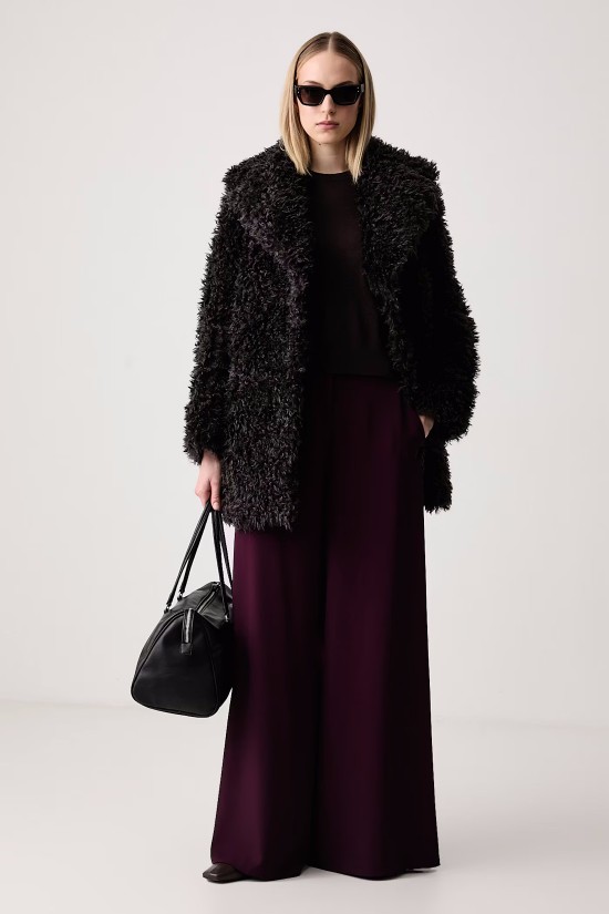 Γυναικείο σκούρο καφέ πανωφόρι με γούνα - DKNY DLEMFW97