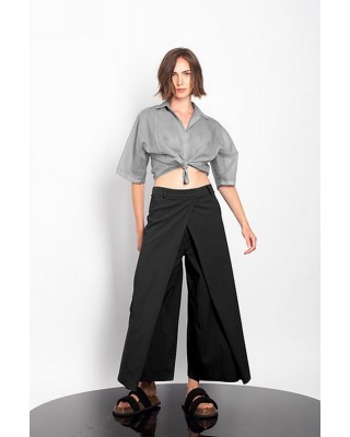 Γυναικείο μαύρο cross front cropped παντελόνι - Gaffer&Fluf PT86000.22