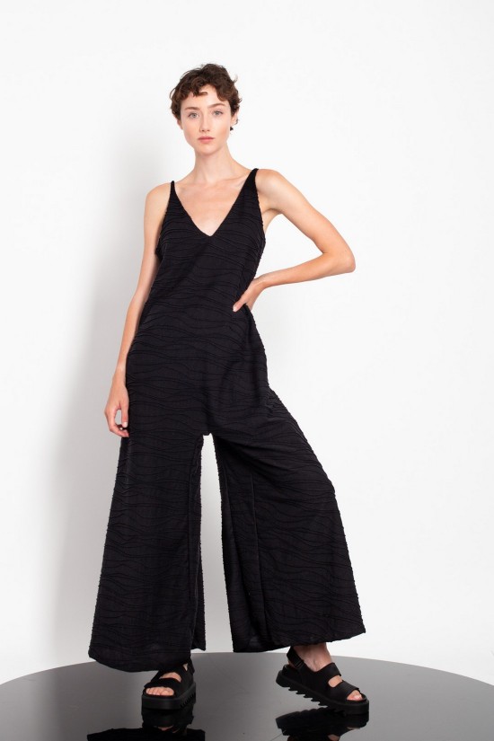 Γυναικεία μαύρη ολόσωμη φόρμα V neck - Gaffer&Fluf JS25.29002.51