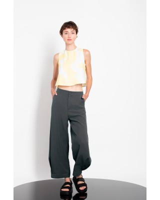 Γυναικείο γκρι παντελόνι αστραγάλου με πλισέ στρίφωμα - Gaffer&Fluf PT25.22010.87