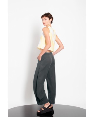 Γυναικείο γκρι παντελόνι αστραγάλου με πλισέ στρίφωμα - Gaffer&Fluf PT25.22010.87