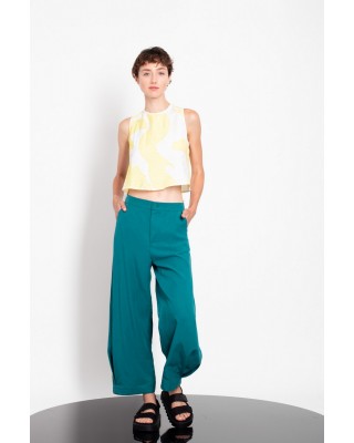 Γυναικείο emerald green παντελόνι αστραγάλου με πλισέ στρίφωμα - Gaffer&Fluf PT25.22010.87