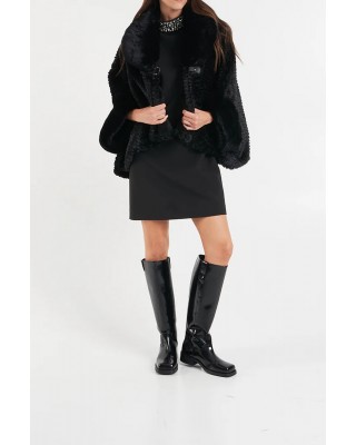 Γυναικεία μαύρη κάπα με γούνα - Liu Jo 2F5051T0300