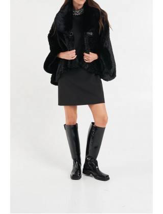 Women's black cape with fur - Liu Jo 2F5051T0300