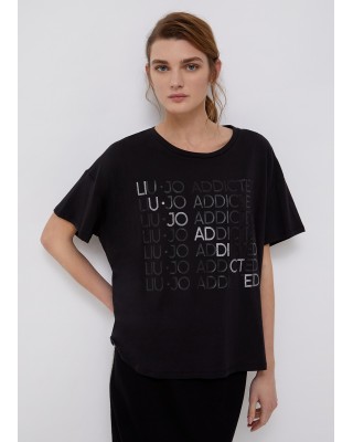 Eco-friendly T-shirt with print black- TA2126JS003S9497