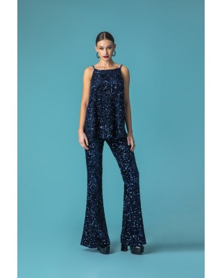 Γυναικεία ψηλόμεση μπλε παντελόνα με παγιέτα - Moutaki 24.03.132