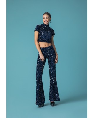 Γυναικεία ψηλόμεση μπλε παντελόνα με παγιέτα - Moutaki 24.03.132