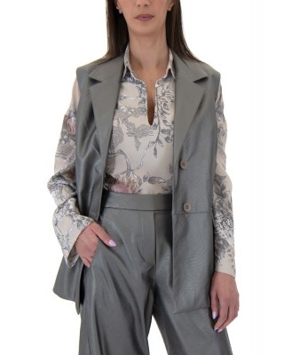 Γυναικείο ασημί δερμάτινο γιλέκο - Moutaki 24.06.155