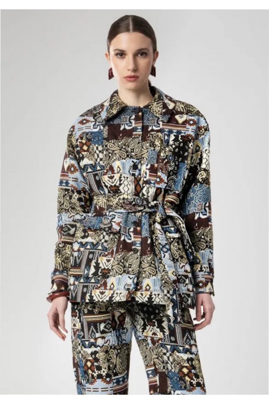 Γυναικείο oversized σακάκι με ethinc print - Moutaki 26.06.148 Γυναικείο oversized σακάκι με ethinc print - Moutaki 26.06.148