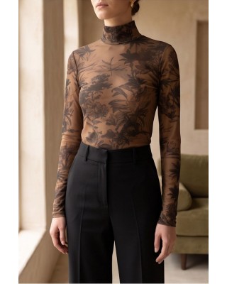 Γυναικεία καφέ μπλούζα διαφάνεια με floral print - Moutaki 26.01.118 Γυναικεία καφέ μπλούζα διαφάνεια με floral print - Moutaki 26.01.118