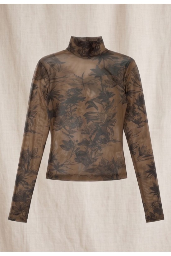 Γυναικεία καφέ μπλούζα διαφάνεια με floral print - Moutaki 26.01.118 Γυναικεία καφέ μπλούζα διαφάνεια με floral print - Moutaki 26.01.118