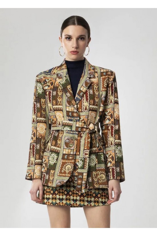 Γυναικείο oversized σακάκι με ethnic print - Moutaki 26.06.147 Γυναικείο oversized σακάκι με ethnic print - Moutaki 26.06.147