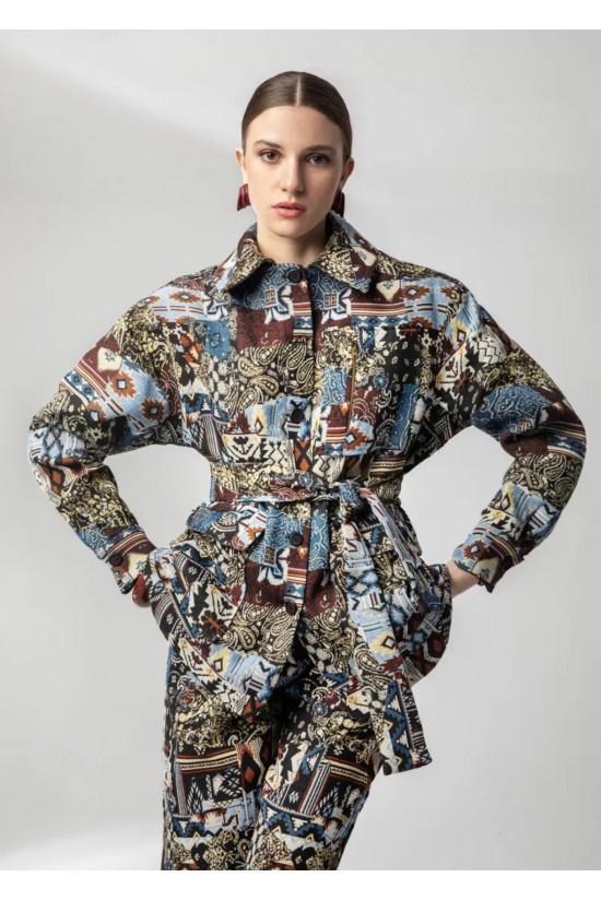 Γυναικείο oversized σακάκι με ethinc print - Moutaki 26.06.148 Γυναικείο oversized σακάκι με ethinc print - Moutaki 26.06.148