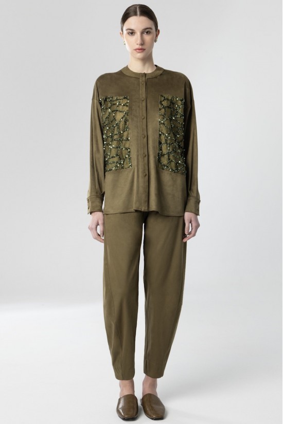Γυναικείο σουέτ χακί slouchy παντελόνι - Moutaki 26.03.107 Γυναικείο σουέτ χακί slouchy παντελόνι - Moutaki 26.03.107