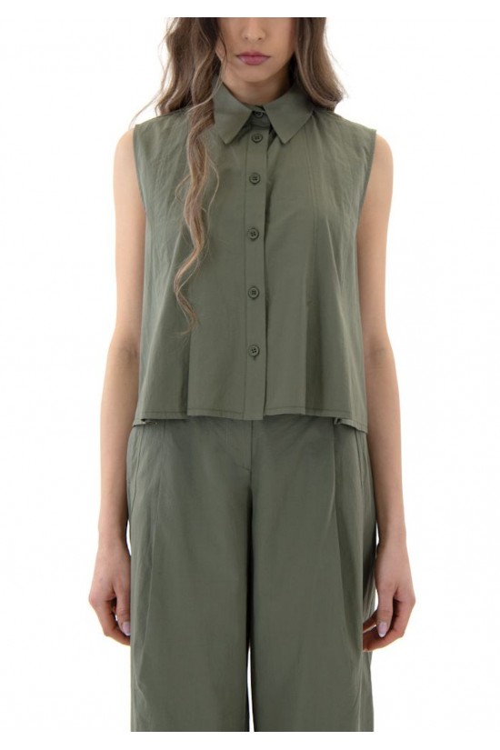 Γυναικείο cropped αμάνικο πουκάμισο με πιέτες - Moutaki 26.09.05