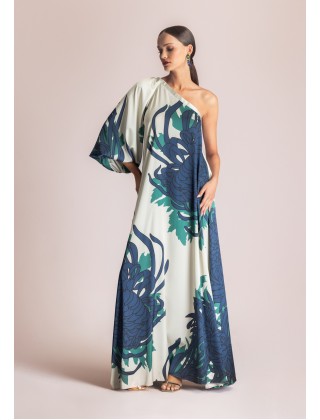 Γυναικείο μάξι εμπριμέ φόρεμα με έναν ώμο - Moutaki 26.07.86