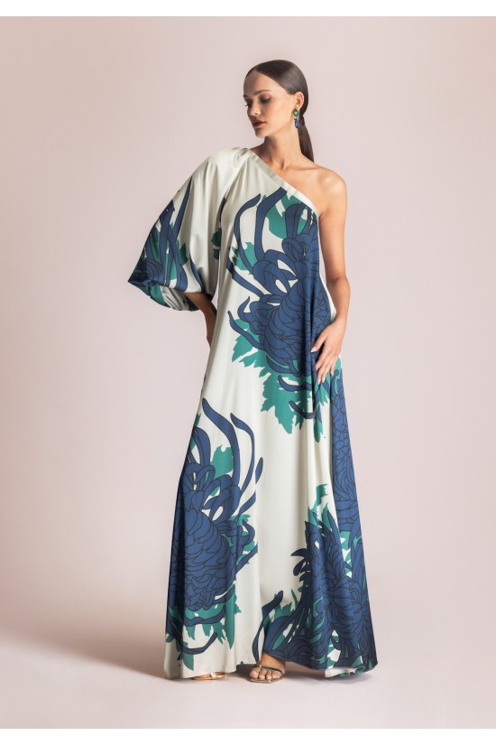 Γυναικείο μάξι εμπριμέ φόρεμα με έναν ώμο - Moutaki 26.07.86