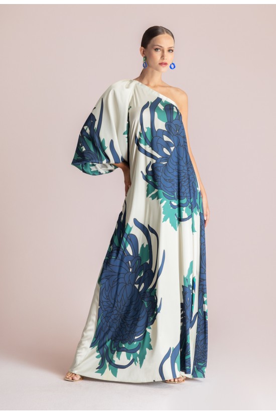 Γυναικείο μάξι εμπριμέ φόρεμα με έναν ώμο - Moutaki 26.07.86