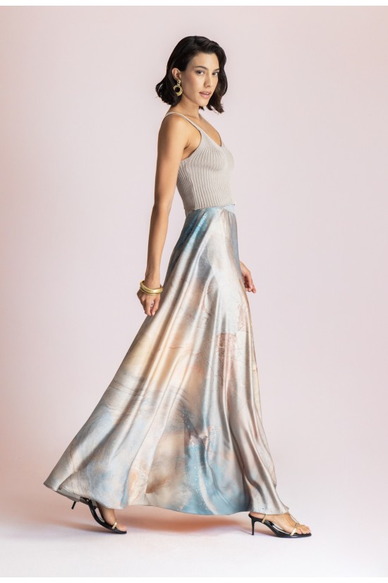 Γυναικεία μάξι σατέν φούστα με print - Moutaki 26.02.02