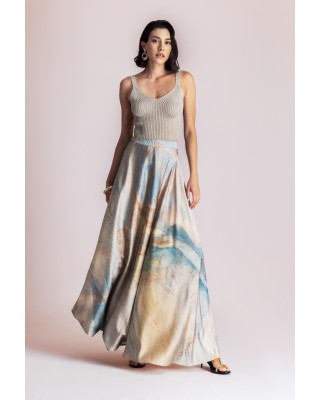 Γυναικεία μάξι σατέν φούστα με print - Moutaki 26.02.02