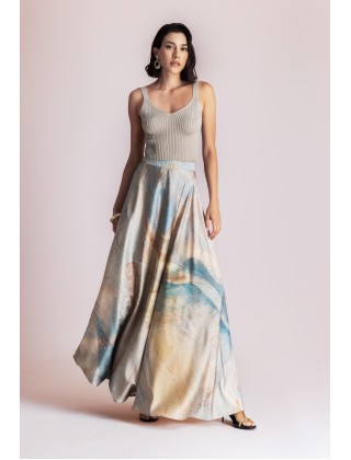 Γυναικεία μάξι σατέν φούστα με print - Moutaki 26.02.02