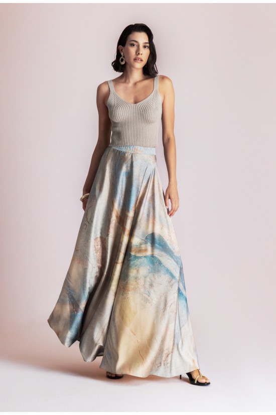 Γυναικεία μάξι σατέν φούστα με print - Moutaki 26.02.02