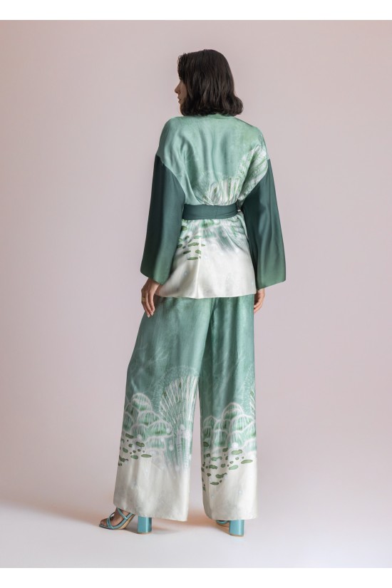 Γυναικεία ψηλόμεση σατέν παντελόνα με print - Moutaki 26.03.76