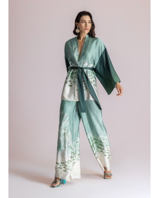 Γυναικεία ψηλόμεση σατέν παντελόνα με print - Moutaki 26.03.76