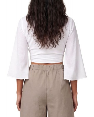 Γυναικείο εκρού wrap cropped top - Moutaki 26.01.50 Γυναικείο εκρού wrap cropped top - Moutaki 26.01.50