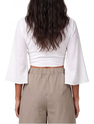 Γυναικείο εκρού wrap cropped top - Moutaki 26.01.50