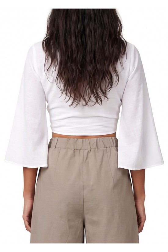 Γυναικείο εκρού wrap cropped top - Moutaki 26.01.50