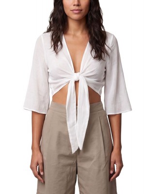 Γυναικείο εκρού wrap cropped top - Moutaki 26.01.50