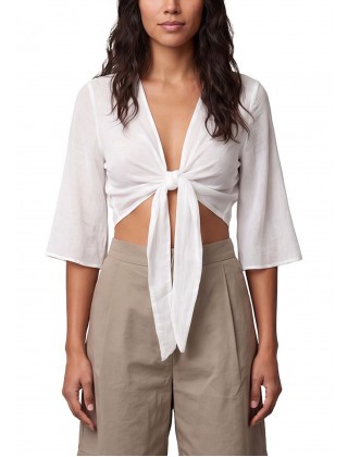 Γυναικείο εκρού wrap cropped top - Moutaki 26.01.50