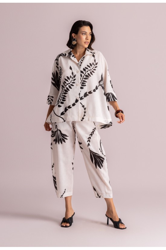 Γυναικείο εκρού παντελόνι με print - Moutaki 26.03.25