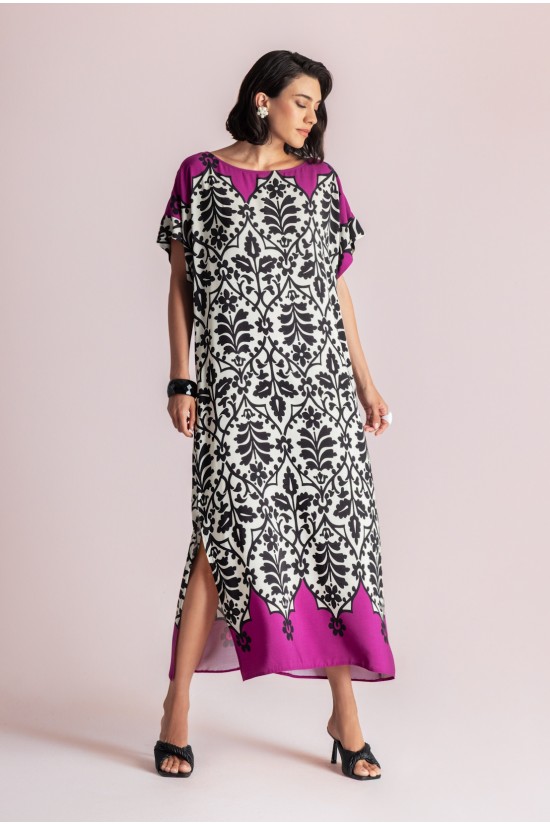 Γυναικείο κοντομάνικο φόρεμα-καφτάνι με print - Moutaki 26.07.63