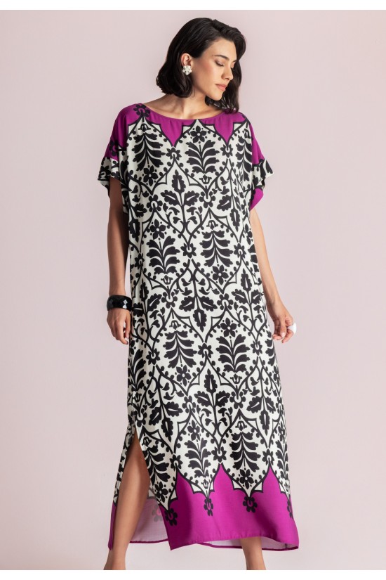 Γυναικείο κοντομάνικο φόρεμα-καφτάνι με print - Moutaki 26.07.63