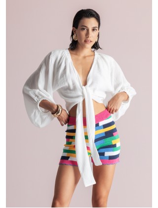 Γυναικείο λευκό cropped bolero top - Moutaki 26.06.18