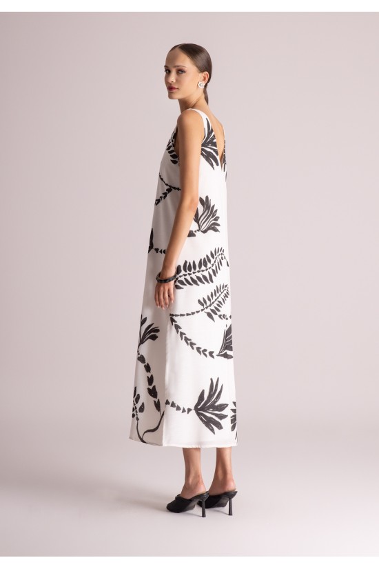 Γυναικείο μάξι εκρού φόρεμα με print - Moutaki 26.07.96
