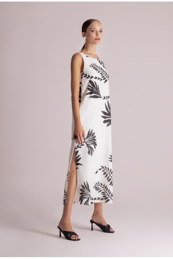 Γυναικείο μάξι εκρού φόρεμα με print - Moutaki 26.07.96