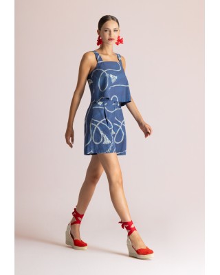 Γυναικείο μπλε crop top με print - Moutaki 26.01.49