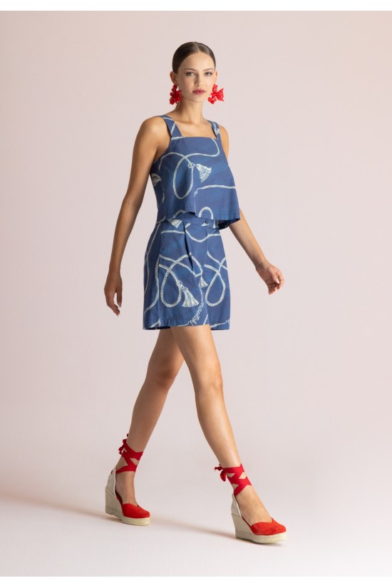 Γυναικείο μπλε crop top με print - Moutaki 26.01.49