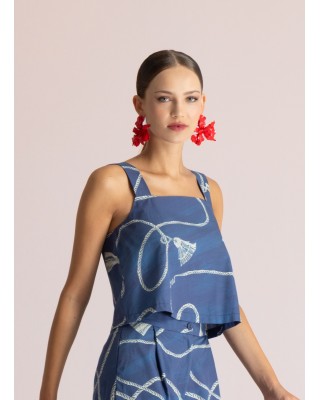 Γυναικείο μπλε crop top με print - Moutaki 26.01.49