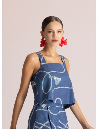 Γυναικείο μπλε crop top με print - Moutaki 26.01.49