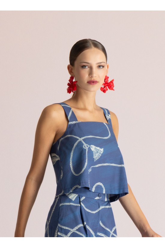 Γυναικείο μπλε crop top με print - Moutaki 26.01.49