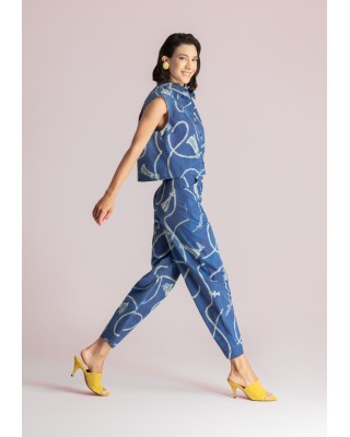 Γυναικείο cropped μπλε πουκάμισο με print - Moutaki 26.09.01