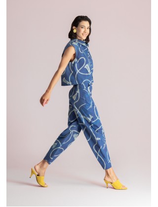 Γυναικείο cropped μπλε πουκάμισο με print - Moutaki 26.09.01